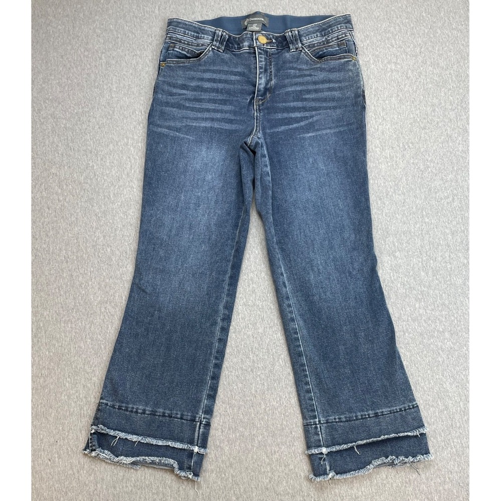 Democracy Jeans Womens 10 Blue Cotton Blend Straight Stretch Frayed Hem Mid-Rise